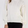 w warkoczowy wzór - SWE323 ecru MKM - biały swetry sweter z długim rękawem