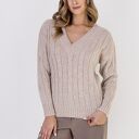 Beżowy sweter w warkoczowy wzór SWE316 MKM