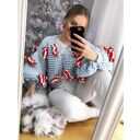 Christmas candy kardigan ręcznie dziergany niebieski w cukierki 100% handmade