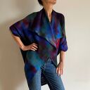 Kardigan „kokon” blue&wine z wełny merino - ręcznie barwiony, one size (S-M)