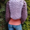 Krótki sweter-top z grubej wełny merynosa (100% merino) - Linen Time 