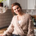 Kardigan na drutach, bąble na rękawach, sweter z alpaki, lekki kardigan