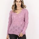 Sweter ażurowy warkocze - SWE342 różowy MKM