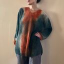 Luźny sweter grafit & pomarańcz - ręcznie barwiona dzianina naturalna (oversize)