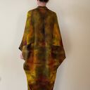 Kardigan „kokon” z wełny merino w brązach i żółtym - oversize