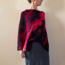 Ponczo z wełny merino red&black - ręcznie barwiona tunika oversize (one size)