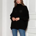 Sweter oversize z golfem - SWE148 czarny