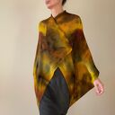 Kardigan „kokon” z wełny merino w brązach i żółtym - oversize