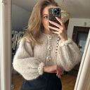 Kardigan Fleur marcepan kwiaty koronki falbanki ozdobne guziki