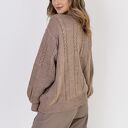 Sweter na jesień w warkoczowy wzór SWE323 mocca MKM