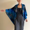 Wełniany kardigan z merino blue&graphite - ręcznie barwiony one size oversize 