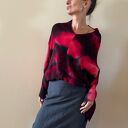 Ponczo z wełny merino red&black - ręcznie barwiona tunika oversize (one size)