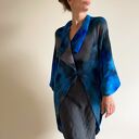 Wełniany kardigan z merino blue&graphite - ręcznie barwiony one size oversize 