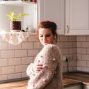 Kardigan na drutach, bąble na rękawach, sweter z alpaki, lekki kardigan