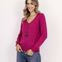 Dzianinowy sweter z dekoltem w serek - SWE345 amarant MKM