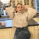 Sweter handmade chunky cable w kolorze natura z wełny merynosów, bawełny i alpaki