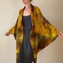 Kardigan „kokon” z wełny merino w brązach i żółtym - oversize
