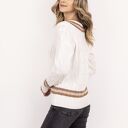 Sweter damski z ozdobnym dekoltem w serek SWE304 ecru/mocca/beż MKM