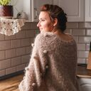 Kardigan na drutach, bąble na rękawach, sweter z alpaki, lekki kardigan