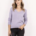 Dzianinowy sweter z dekoltem w serek - SWE345 liliowy MKM