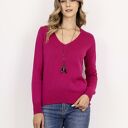 Dzianinowy sweter z dekoltem w serek - SWE345 amarant MKM