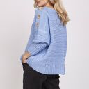 Sweter z guzikami SWE218 błękit MKM - luźny, obszerny sweter na co dzień