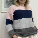 Sweter wełniany w pasy Trios - cztery kolory, rękodzieło 100% wełny (S/M)