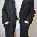 Czarny sweter asymetryczny - elegancki kardigan handmade z boucle, AleksandraB