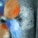 Klasyczny szary ciepły sweter L z wełną i moherem - filcowane kwiaty (Anita Palmer Art)
