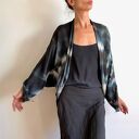 Grafitowy sweter bolerko z wełny merino - kardigan handmade (S/M/L)