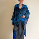 Wełniany kardigan z merino blue&graphite - ręcznie barwiony one size oversize 