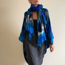 Wełniany kardigan z merino blue&graphite - ręcznie barwiony one size oversize 