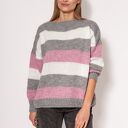 Oversize'owy sweter w paski - SWE299 szary/róż/ecru MKM