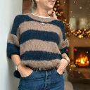 Sweter Sofy alpaka wełna ręcznie robiony granat brąz handmade