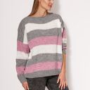 Oversize'owy sweter w paski SWE299 szary - róż - ecru MKM