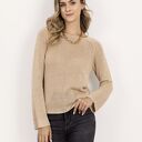 Cienki sweterek z rozszerzonymi rękawami - SWE346 beż MKM