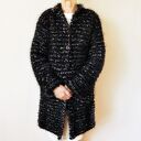 Prosty, elegancki sweter handmade - niska stójka i czarny melanż