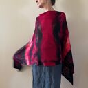 Ponczo z wełny merino red&black - ręcznie barwiona tunika oversize (one size)
