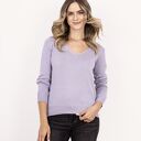 Dzianinowy sweter z dekoltem w serek - SWE345 liliowy MKM