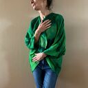 Sweter z wełny merino w odcieniach zieleni - ręcznie barwiony kardigan oversize