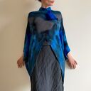 Wełniany kardigan z merino blue&graphite - ręcznie barwiony one size oversize 