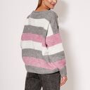 Oversize'owy sweter w paski SWE299 szary - róż - ecru MKM