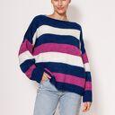Oversize'owy sweter w paski - SWE299 kobalt/róż/ecru MKM