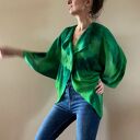 Sweter z wełny merino w odcieniach zieleni - ręcznie barwiony kardigan oversize