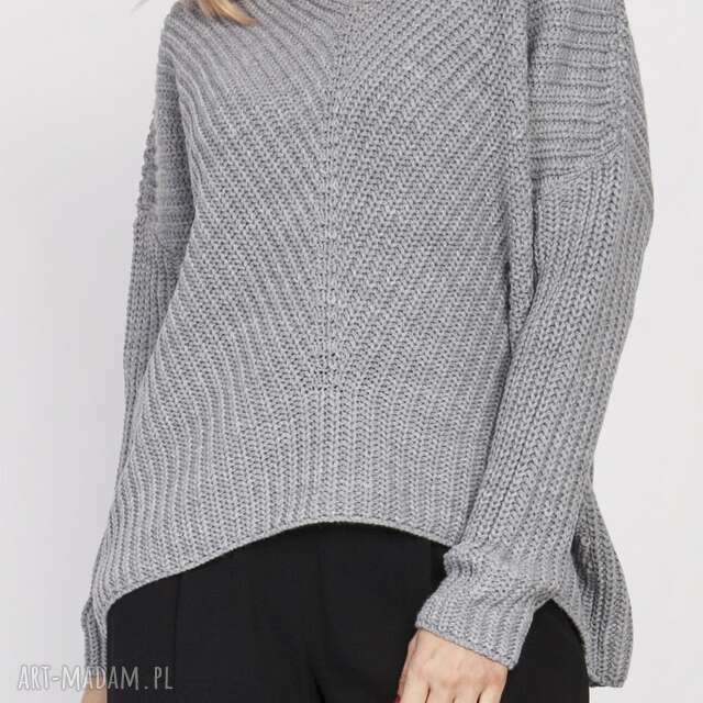 OVERSIZE'OWY SWETER O ASYMETRYCZNYM KROJU, SWE124 SZARY