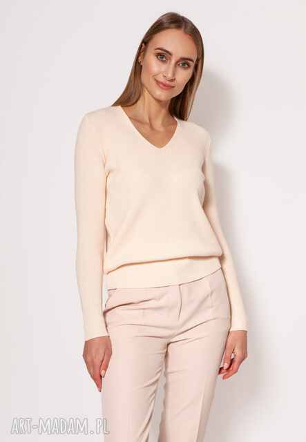 Cienki i ciepły sweter w serek - SWE243 łosoś MKM