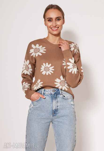 Sweter w kwiatki - SWE302 mocca MKM