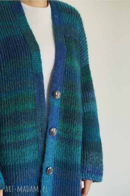 Długi kardigan w morskich odcieniach