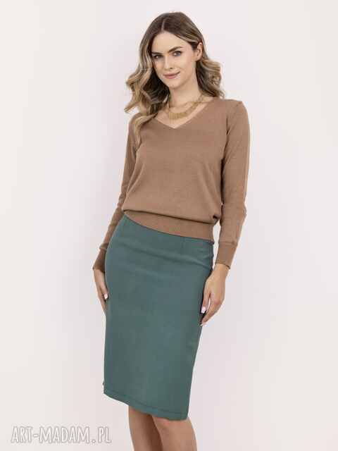 Dzianinowy sweter z dekoltem w serek - SWE345 mocca MKM