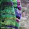Unikatowy sweter haftowane rękawy zieleń - wełna dzianina płaszcz